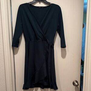 Boohoo Dark Teal Long Sleeve Wrap Dress M